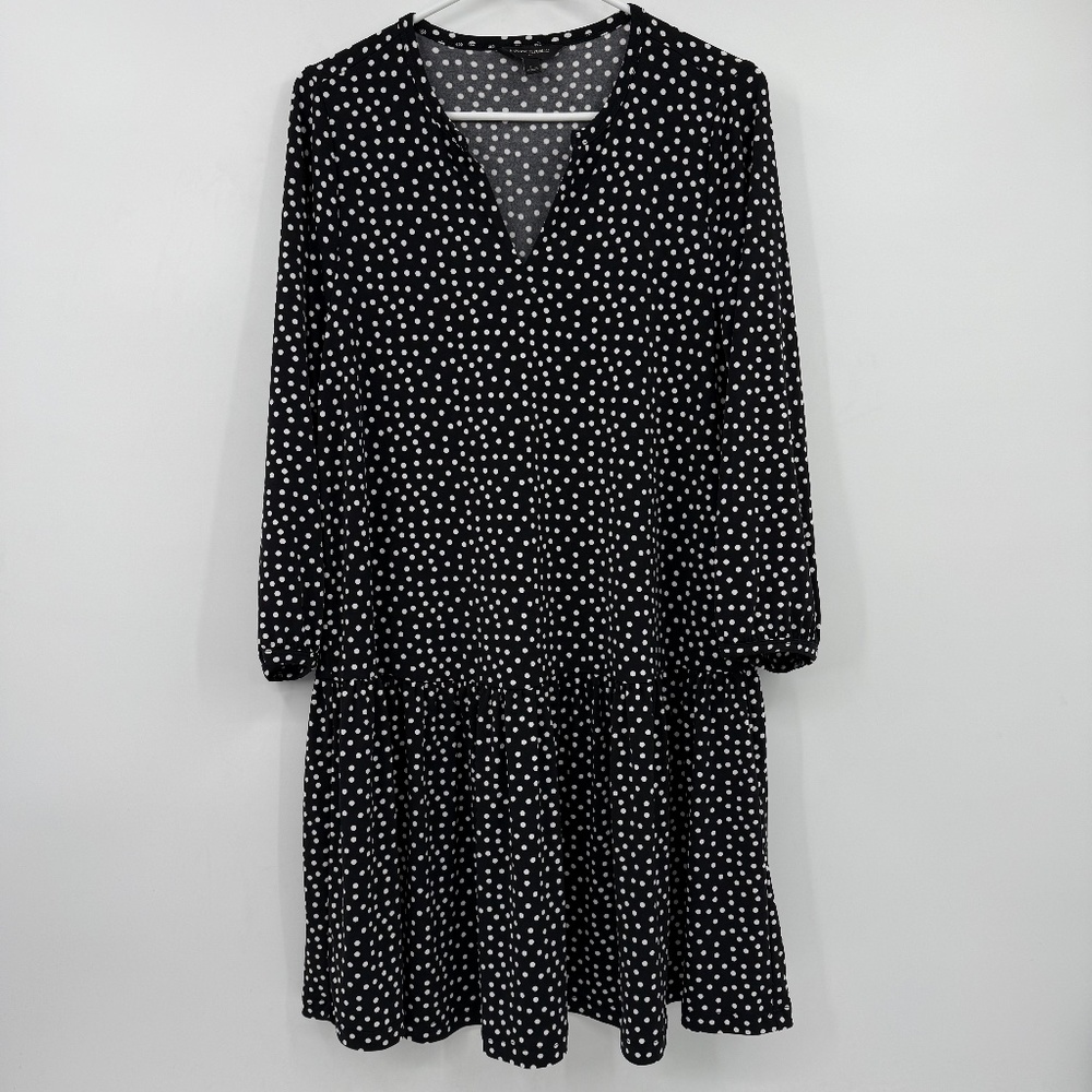 Banana Republic Dress Women Large Black White Polka Dot Drop Waist Stretch